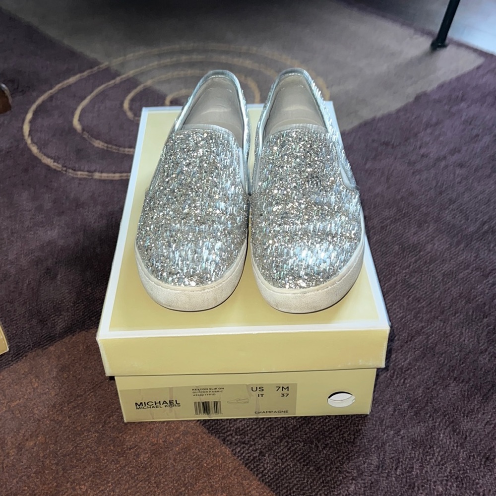 Michael Kors Glitter Keaton Slip On in Champagne